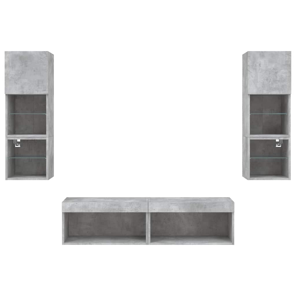Έπιπλα Τοίχου Τηλεόρασης 6 τεμ. LED Γκρι Σκυρ. από Επεξ. Ξύλο