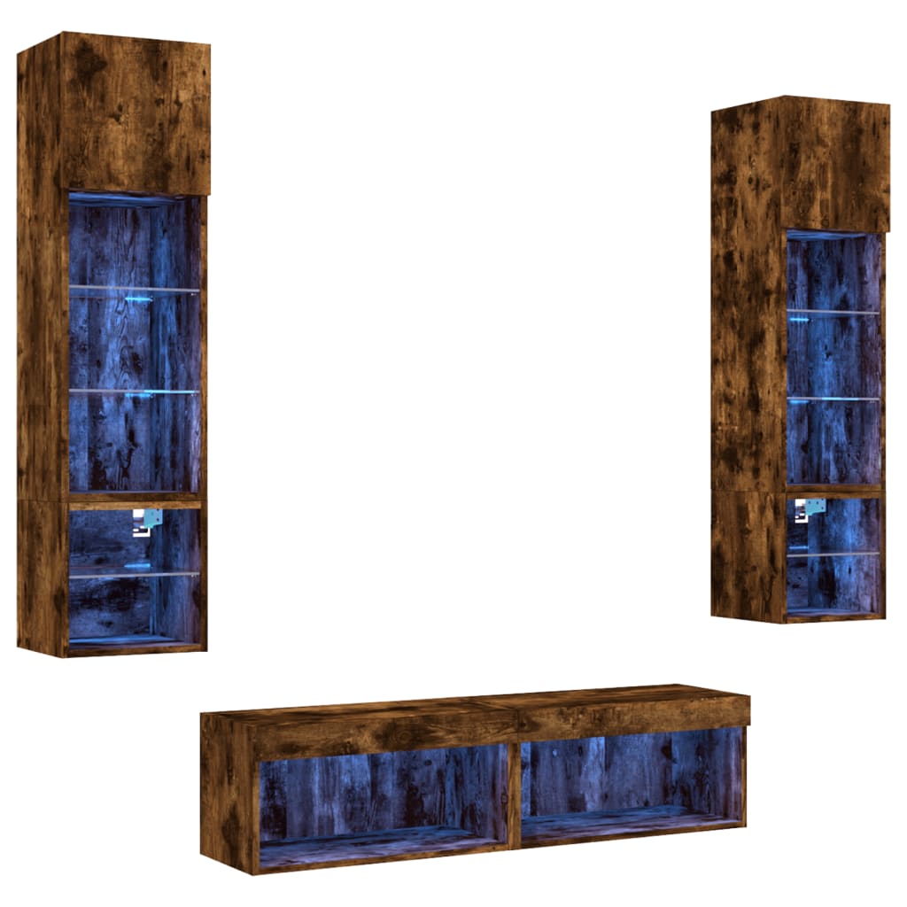 Έπιπλα Τοίχου Τηλεόρασης 6 τεμ LED Καπνιστή Δρυς από Επεξ. Ξύλο - Pakobazaar