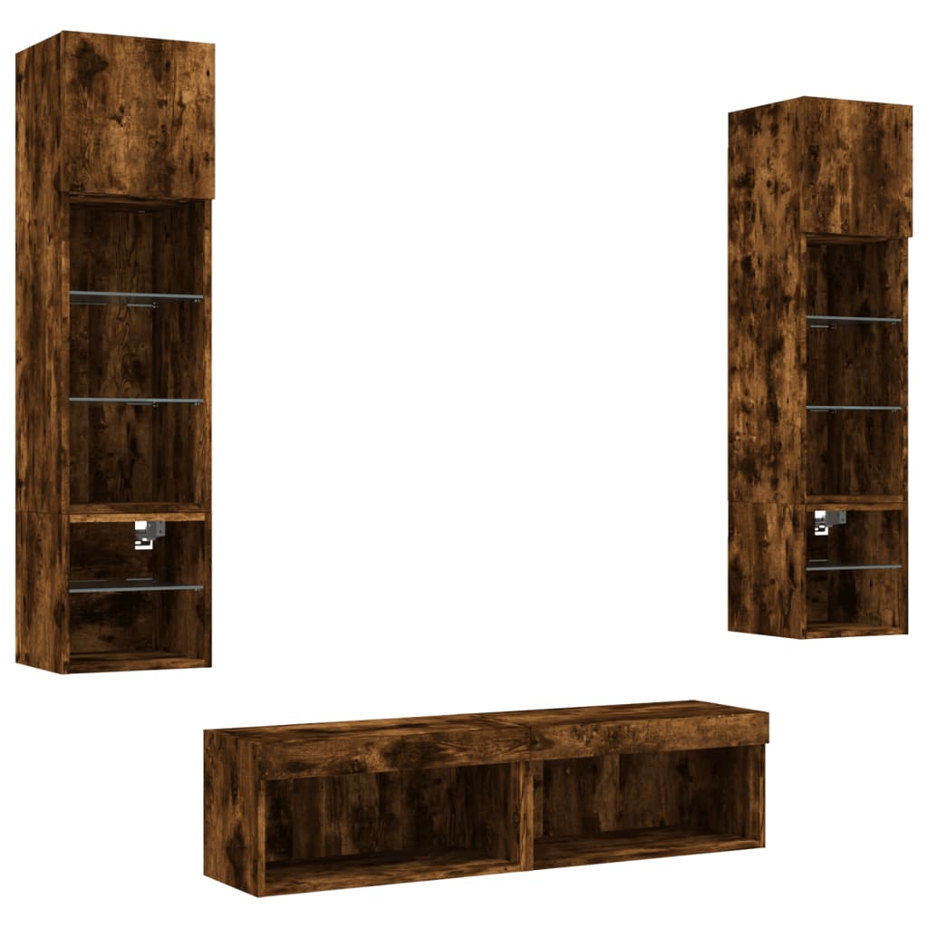 Έπιπλα Τοίχου Τηλεόρασης 6 τεμ LED Καπνιστή Δρυς από Επεξ. Ξύλο - Pakobazaar