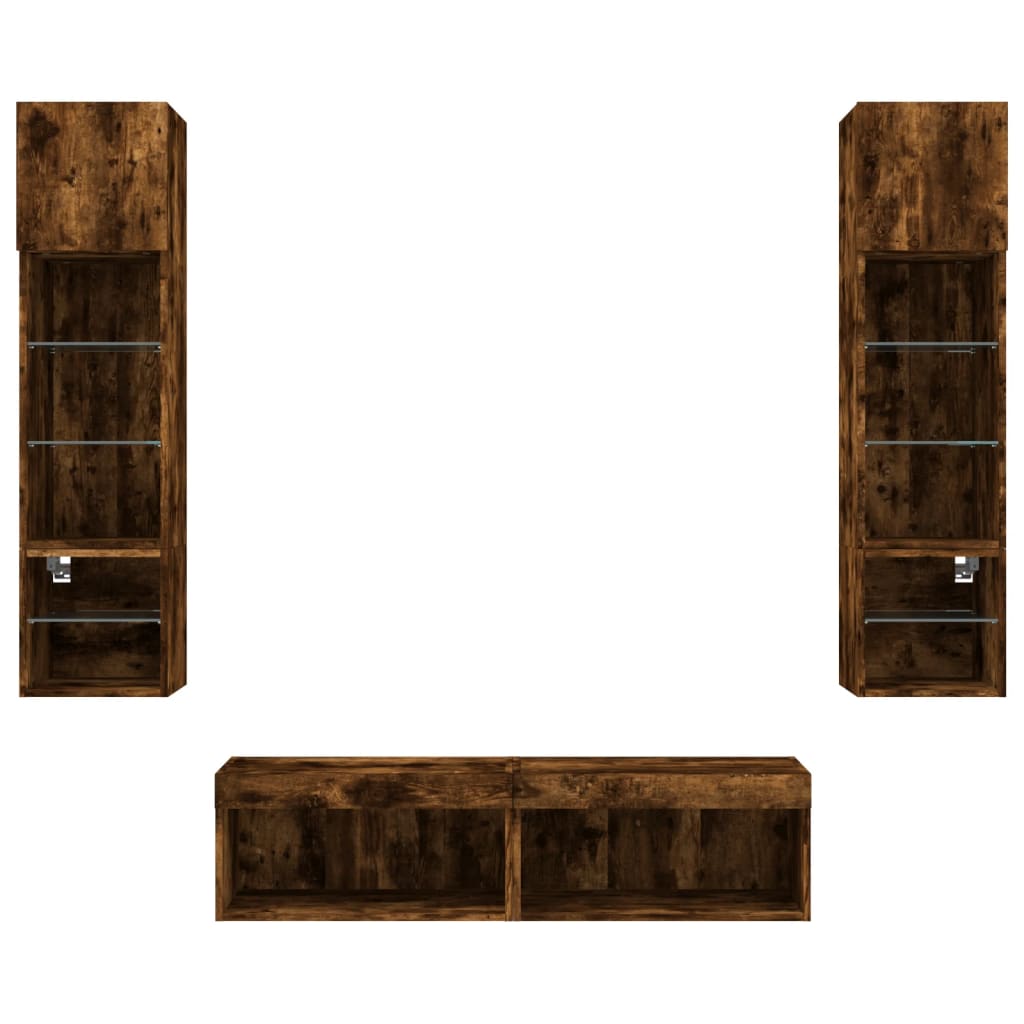 Έπιπλα Τοίχου Τηλεόρασης 6 τεμ LED Καπνιστή Δρυς από Επεξ. Ξύλο - Pakobazaar