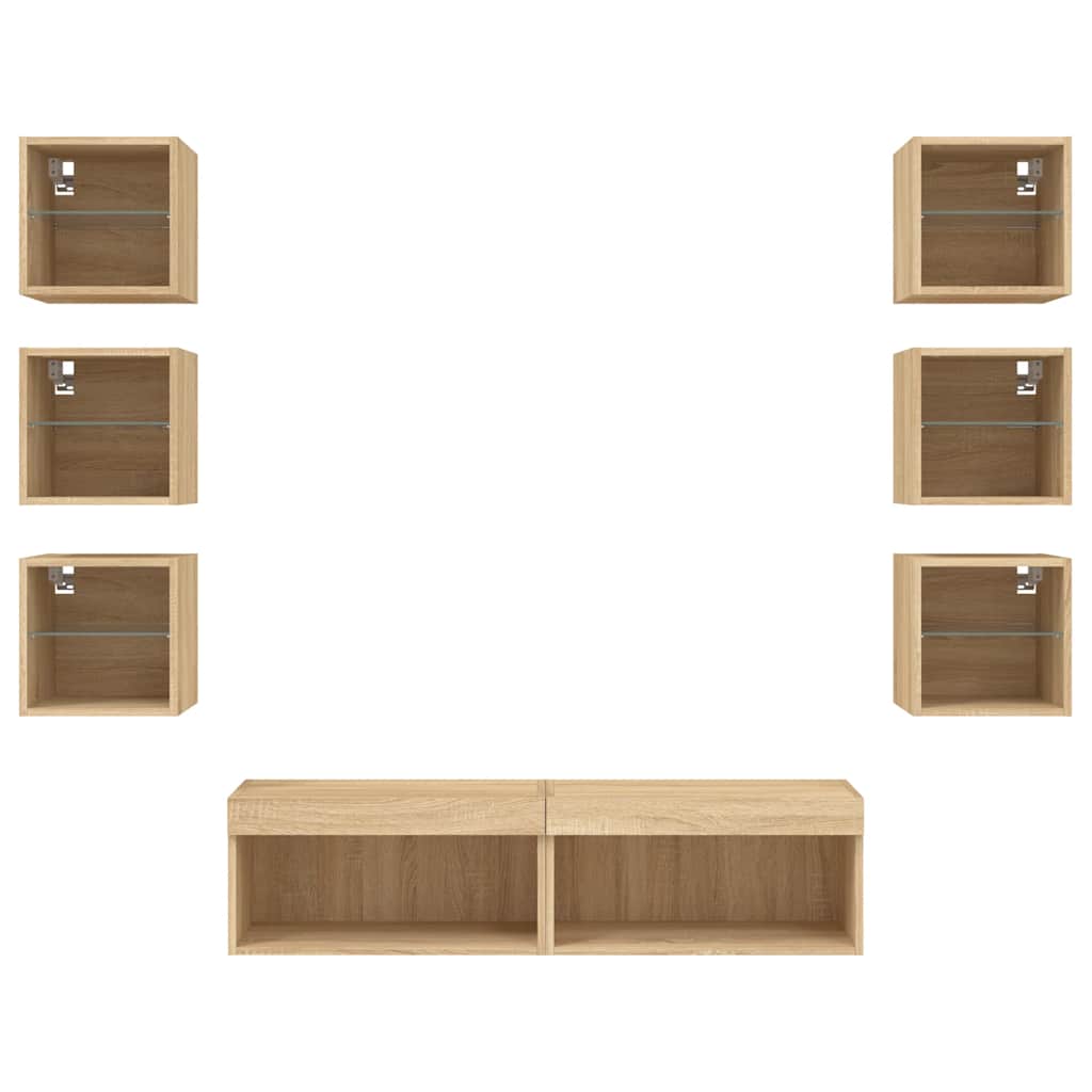 Έπιπλα Τοίχου Τηλεόρασης 8 τεμ. LED Sonoma Δρυς από Επεξ. Ξύλο