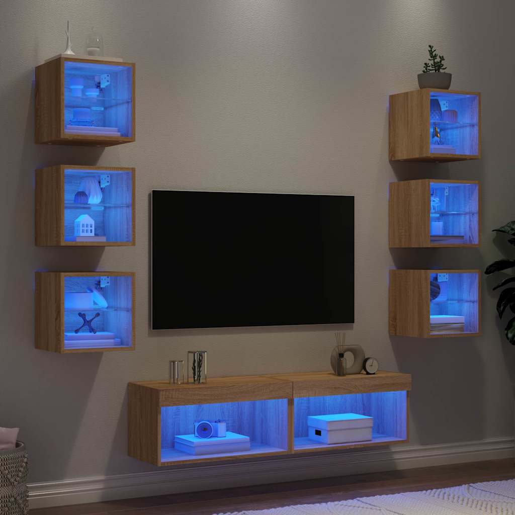 Έπιπλα Τοίχου Τηλεόρασης 8 τεμ. LED Sonoma Δρυς από Επεξ. Ξύλο