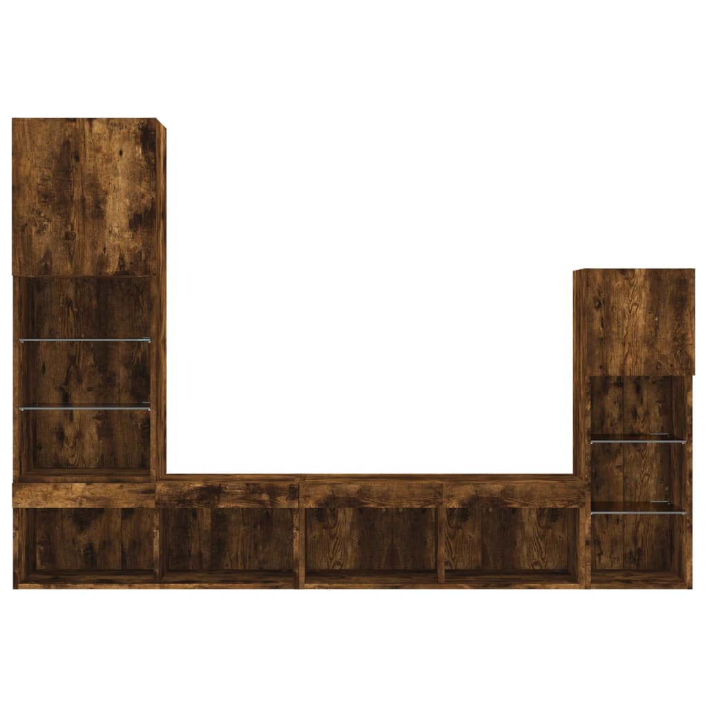 Έπιπλα Τοίχου Τηλεόρασης 4 τεμ LED Καπνιστή Δρυς από Επεξ. Ξύλο - Pakobazaar