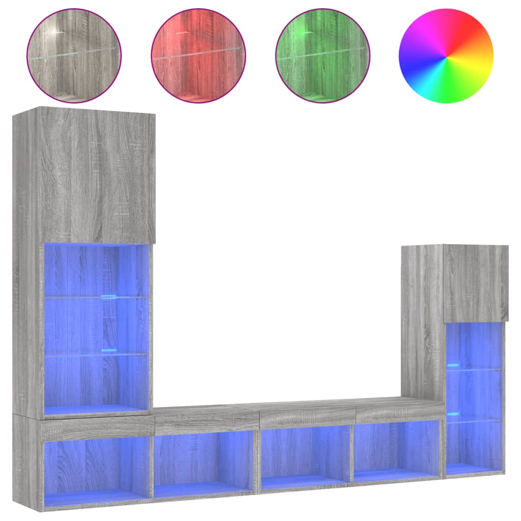 Έπιπλα Τοίχου Τηλεόρασης 4 τεμ. LED Γκρι Sonoma από Επεξ. Ξύλο - Pakobazaar