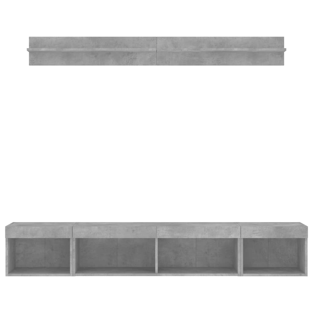 Έπιπλα Τοίχου Τηλεόρασης 5 τεμ. LED Γκρι Σκυρ. από Επεξ. Ξύλο
