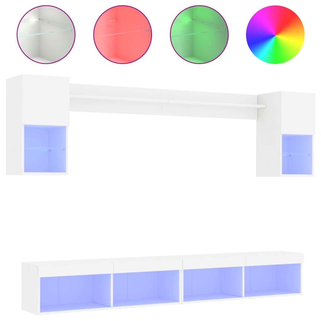 Έπιπλα Τοίχου Τηλεόρασης 6 τεμ LED Λευκά από Επεξεργασμένο Ξύλο - Pakobazaar