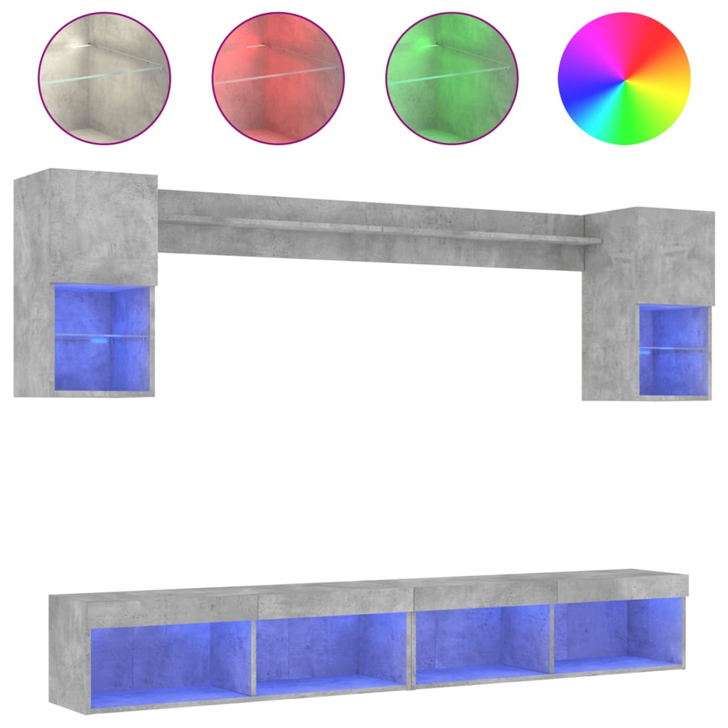 Έπιπλα Τοίχου Τηλεόρασης 6 τεμ. LED Γκρι Σκυρ. από Επεξ. Ξύλο - Pakobazaar