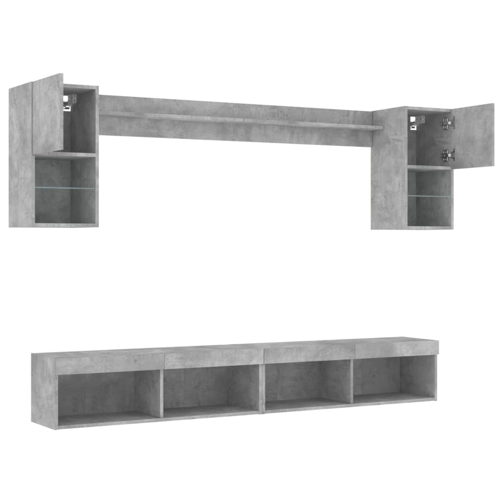Έπιπλα Τοίχου Τηλεόρασης 6 τεμ. LED Γκρι Σκυρ. από Επεξ. Ξύλο - Pakobazaar