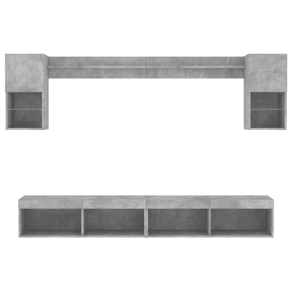 Έπιπλα Τοίχου Τηλεόρασης 6 τεμ. LED Γκρι Σκυρ. από Επεξ. Ξύλο - Pakobazaar