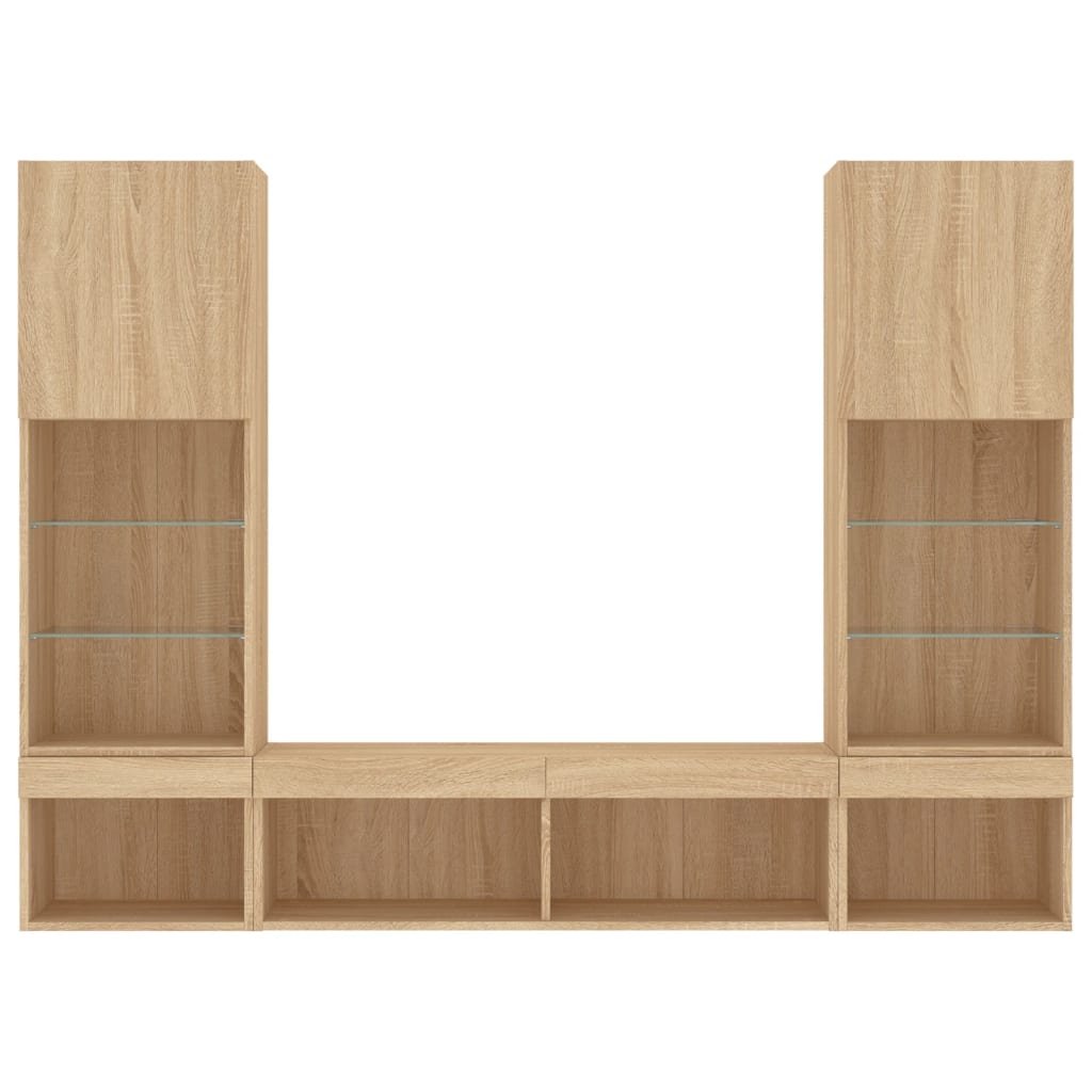 Έπιπλα Τοίχου Τηλεόρασης 5 τεμ. LED Sonoma Δρυς από Επεξ. Ξύλο - Pakobazaar