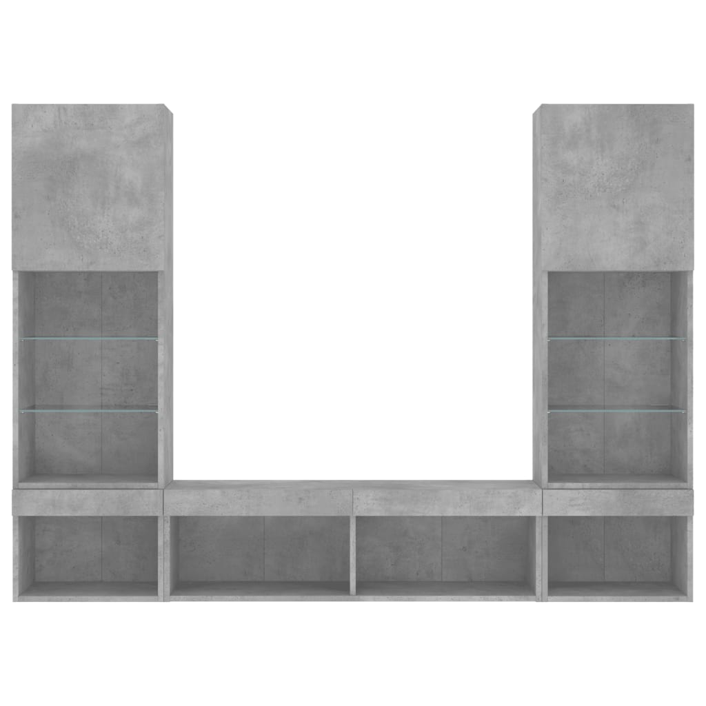 Έπιπλα Τοίχου Τηλεόρασης 5 τεμ. LED Γκρι Σκυρ. από Επεξ. Ξύλο