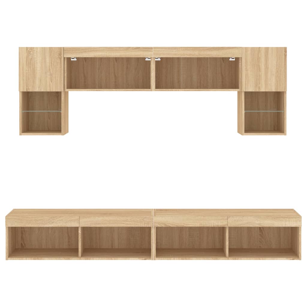 Έπιπλα Τοίχου Τηλεόρασης 6 τεμ. LED Sonoma Δρυς από Επεξ. Ξύλο