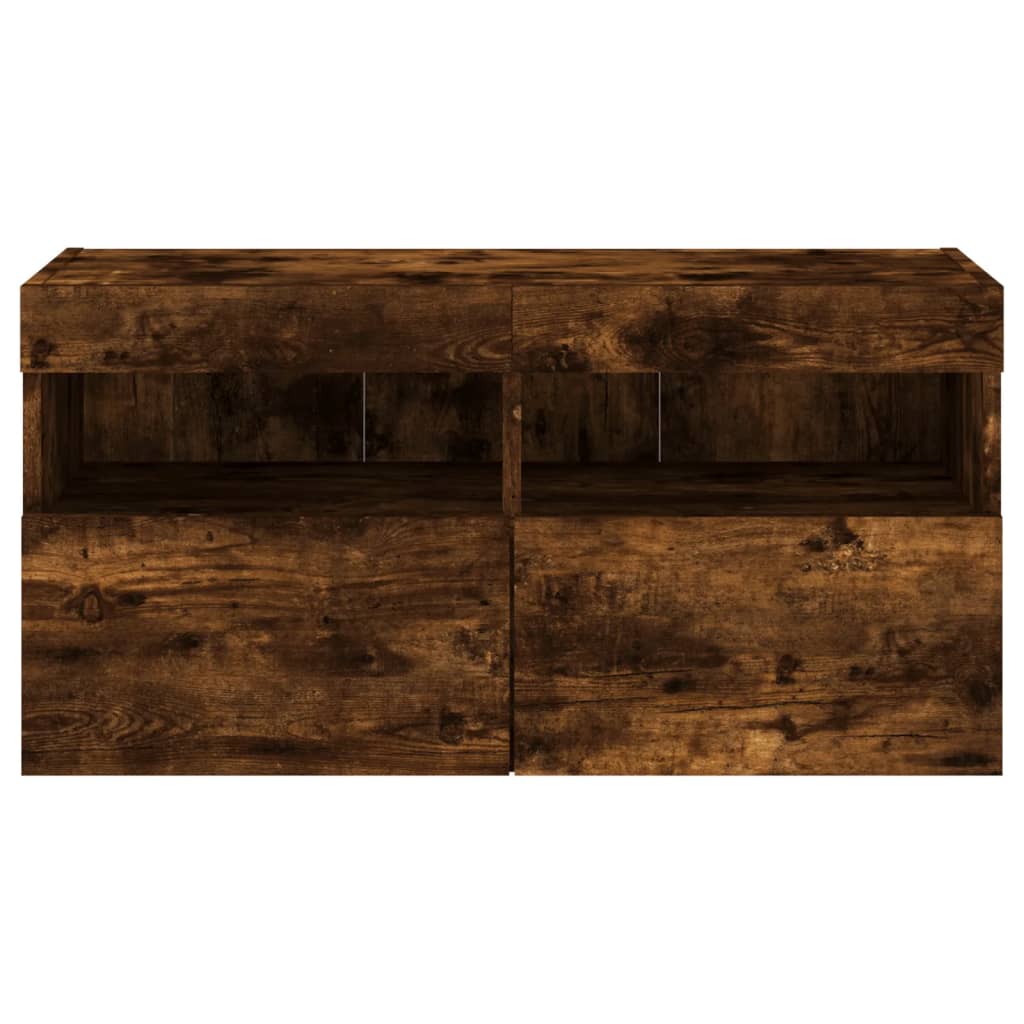 Έπιπλα Τοίχου Τηλεόρασης 4 τεμ LED Καπνιστή Δρυς από Επεξ. Ξύλο - Pakobazaar