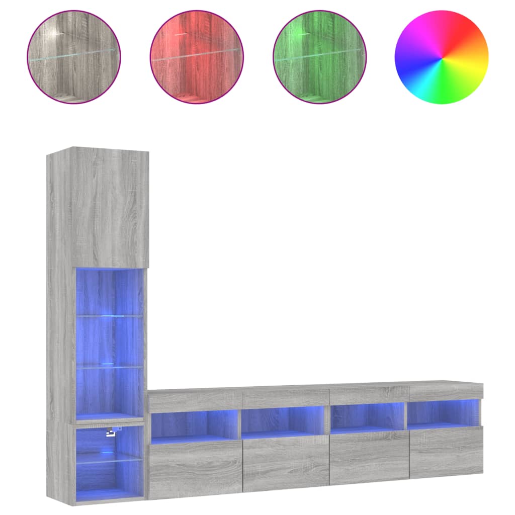Έπιπλα Τοίχου Τηλεόρασης 4 τεμ. LED Γκρι Sonoma από Επεξ. Ξύλο - Pakobazaar