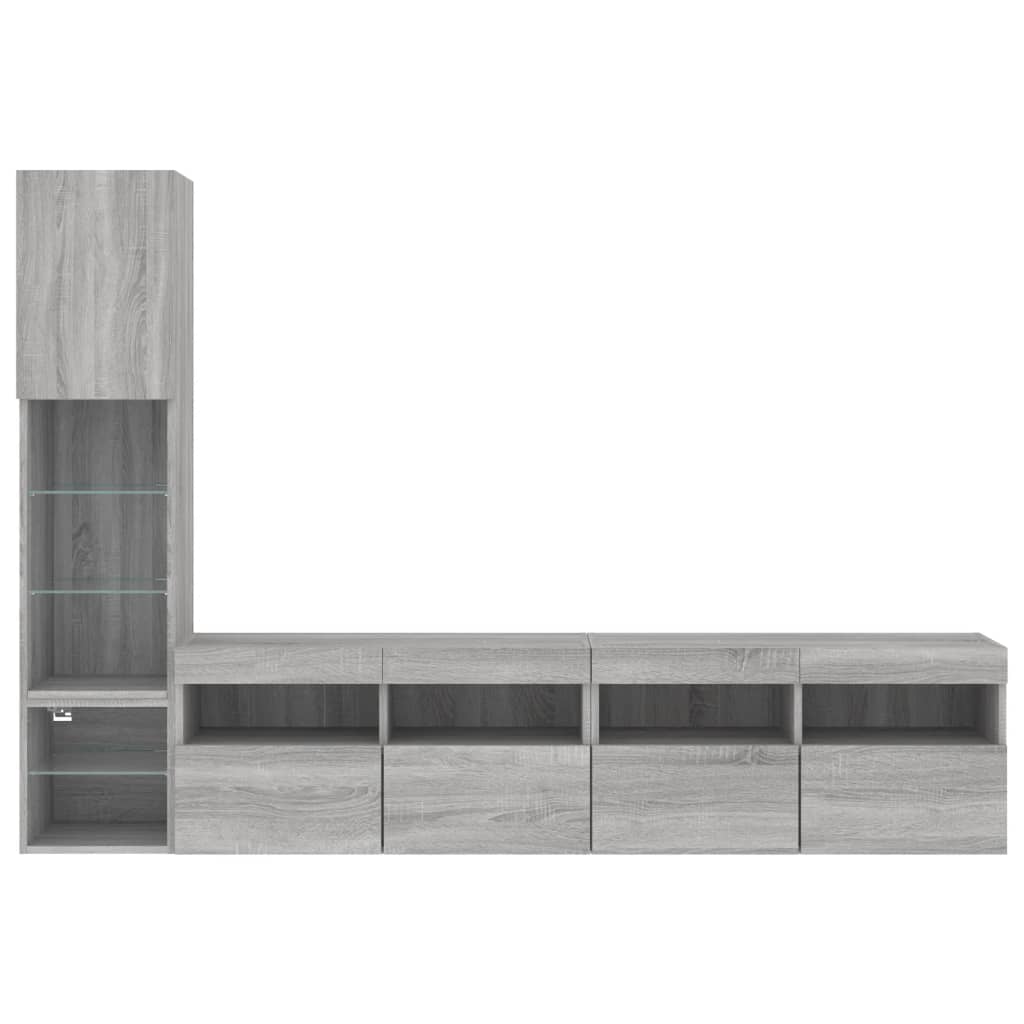 Έπιπλα Τοίχου Τηλεόρασης 4 τεμ. LED Γκρι Sonoma από Επεξ. Ξύλο - Pakobazaar