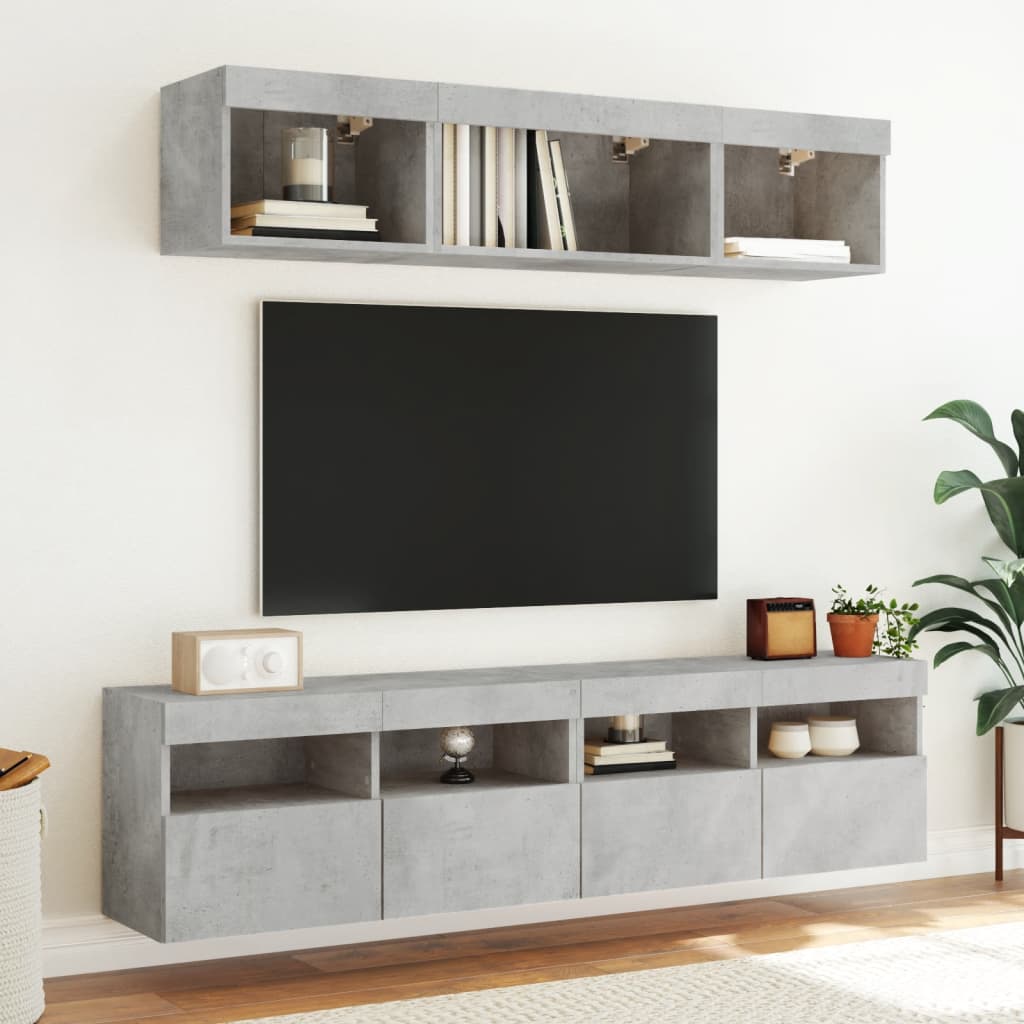 Έπιπλα Τοίχου Τηλεόρασης 5 τεμ. LED Γκρι Σκυρ. από Επεξ. Ξύλο - Pakobazaar