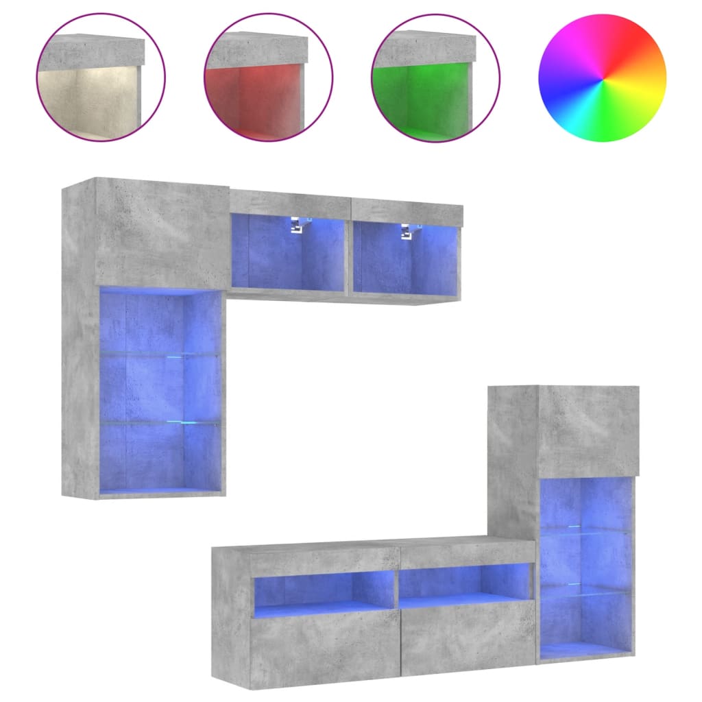 Έπιπλα Τοίχου Τηλεόρασης 5 τεμ. LED Γκρι Σκυρ. από Επεξ. Ξύλο - Pakobazaar