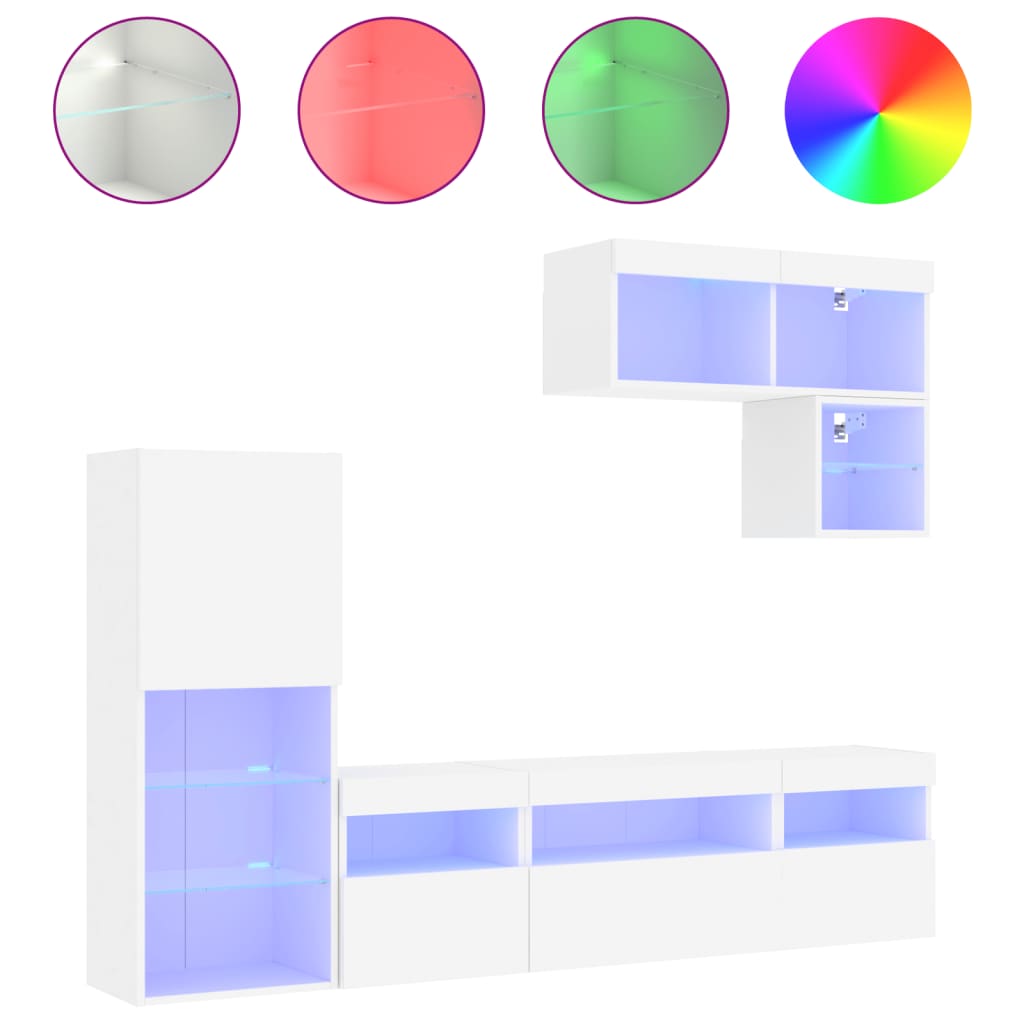 Έπιπλα Τοίχου Τηλεόρασης 6 τεμ LED Λευκά από Επεξεργασμένο Ξύλο - Pakobazaar