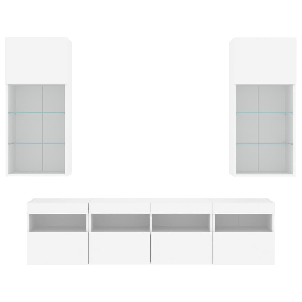 Έπιπλα Τοίχου Τηλεόρασης 5 τεμ LED Λευκά από Επεξεργασμένο Ξύλο - Pakobazaar