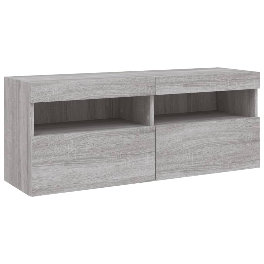 Ντουλάπια Τηλεόρασης Τοίχου Σετ 6 τεμ. με Φώτα LED Γκρι Sonoma