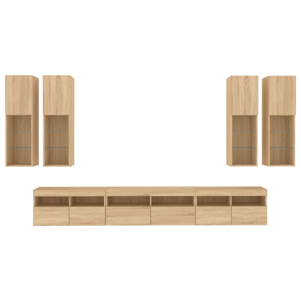 Ντουλάπια Τηλεόρασης Τοίχου Σετ 7 τεμ. με Φώτα LED Sonoma Δρυς - Pakobazaar