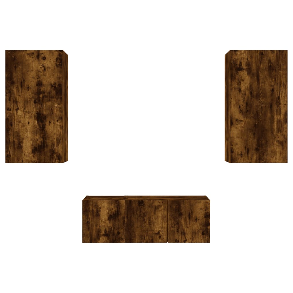 Έπιπλα Τοίχου Τηλεόρασης 4 τεμ LED Καπνιστή Δρυς από Επεξ. Ξύλο