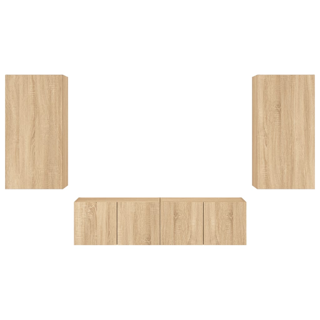 Έπιπλα Τοίχου Τηλεόρασης 4 τεμ. LED Sonoma Δρυς από Επεξ. Ξύλο