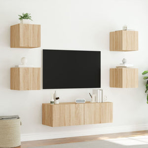 Ντουλάπια Τηλεόρασης Τοίχου 5 Τεμ. με Φώτα LED Sonoma Δρυς