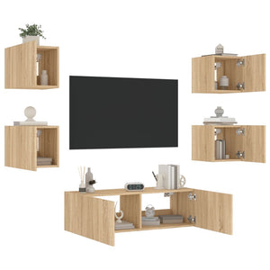 Ντουλάπια Τηλεόρασης Τοίχου 5 Τεμ. με Φώτα LED Sonoma Δρυς