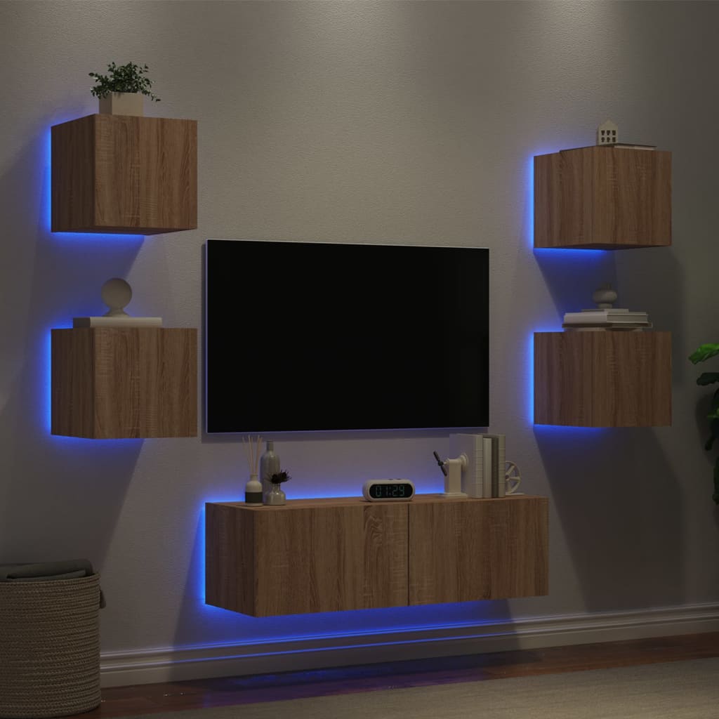 Ντουλάπια Τηλεόρασης Τοίχου 5 Τεμ. με Φώτα LED Sonoma Δρυς