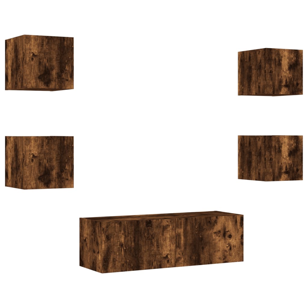 Ντουλάπια Τηλεόρασης Τοίχου 5 Τεμ. με Φώτα LED Καπνιστή Δρυς