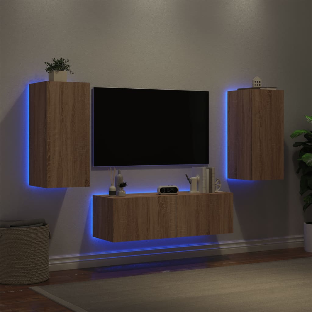 Ντουλάπια Τηλεόρασης Τοίχου 3 Τεμ. με Φώτα LED Sonoma Δρυς
