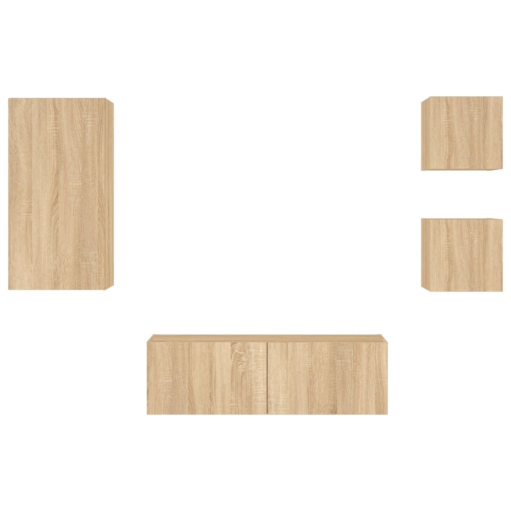 Ντουλάπια Τηλεόρασης Τοίχου 4 Τεμ. με Φώτα LED Sonoma Δρυς