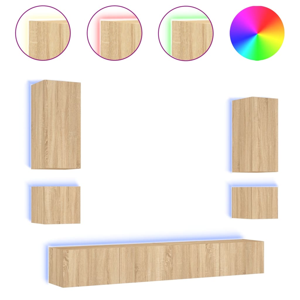 Ντουλάπια Τηλεόρασης Τοίχου 6 Τεμ. με Φώτα LED Sonoma Δρυς - Pakobazaar