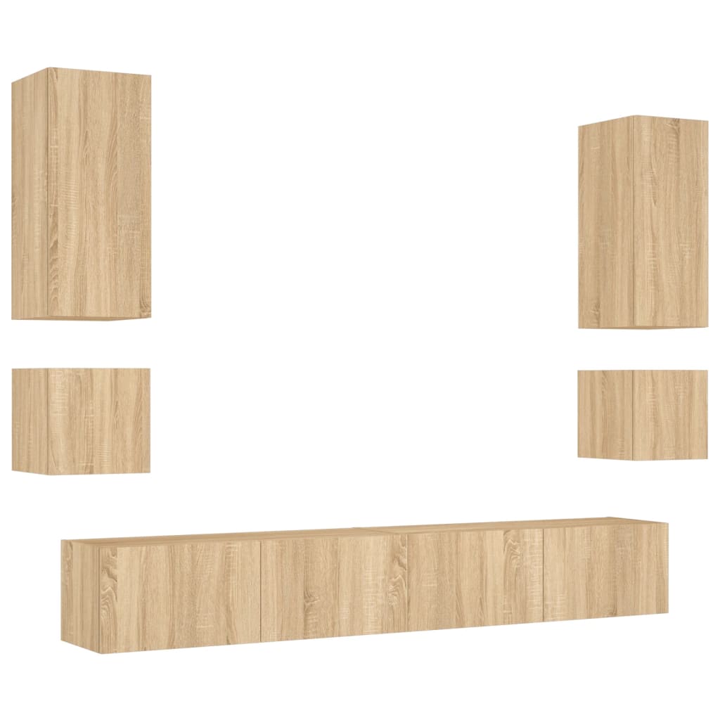 Ντουλάπια Τηλεόρασης Τοίχου 6 Τεμ. με Φώτα LED Sonoma Δρυς - Pakobazaar