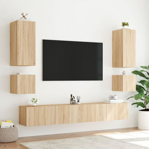 Ντουλάπια Τηλεόρασης Τοίχου 6 Τεμ. με Φώτα LED Sonoma Δρυς
