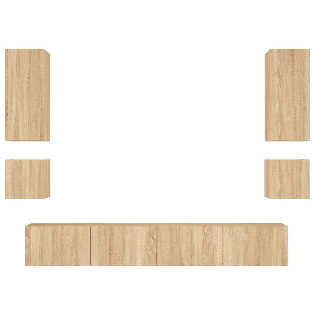 Ντουλάπια Τηλεόρασης Τοίχου 6 Τεμ. με Φώτα LED Sonoma Δρυς - Pakobazaar