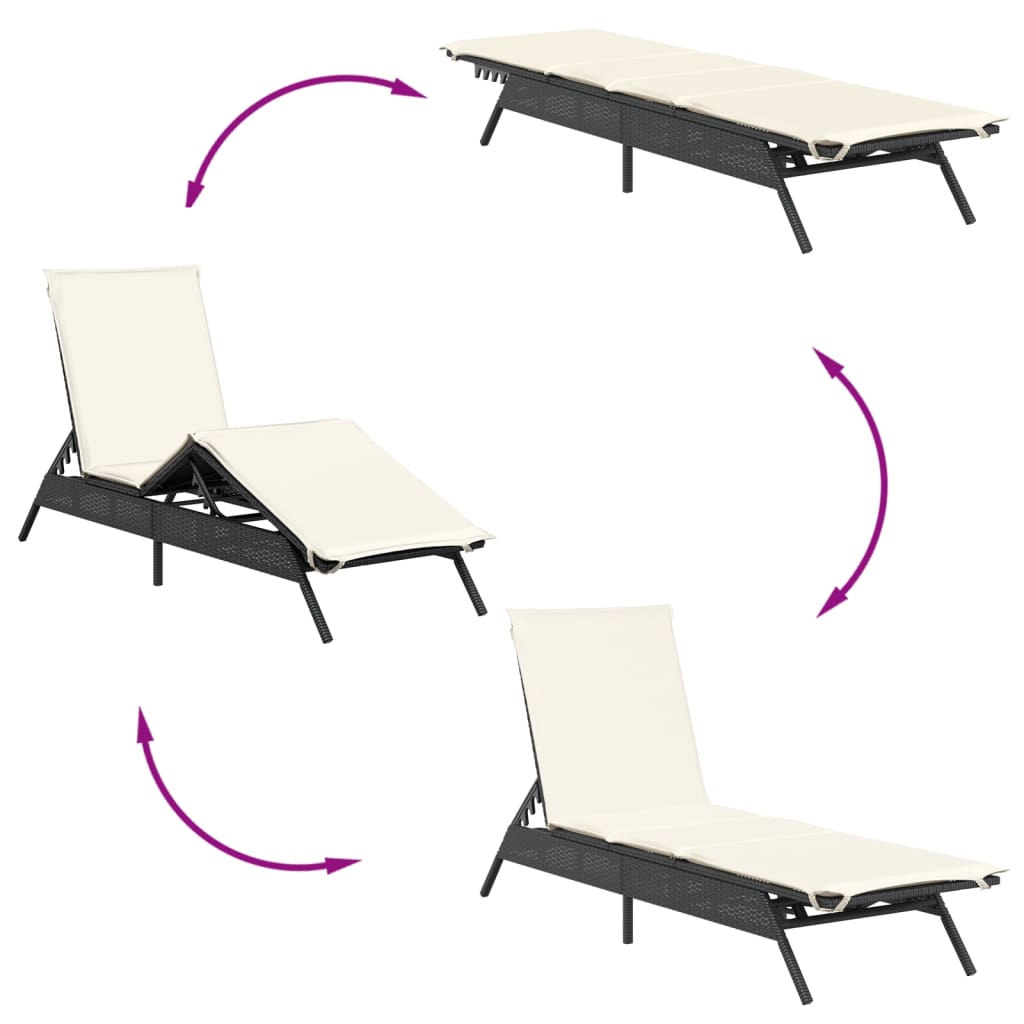 Ξαπλώστρα Μαύρη από Συνθετικό Ρατάν με Μαξιλάρι