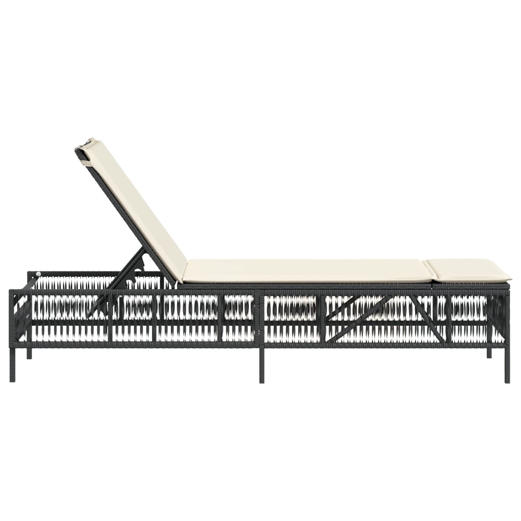 Ξαπλώστρα Μαύρη από Συνθετικό Ρατάν με Μαξιλάρι