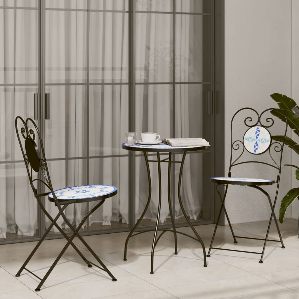 Καρέκλες Bistro Πτυσσόμενες 2 τεμ. Μπλε/Λευκές Κεραμικές