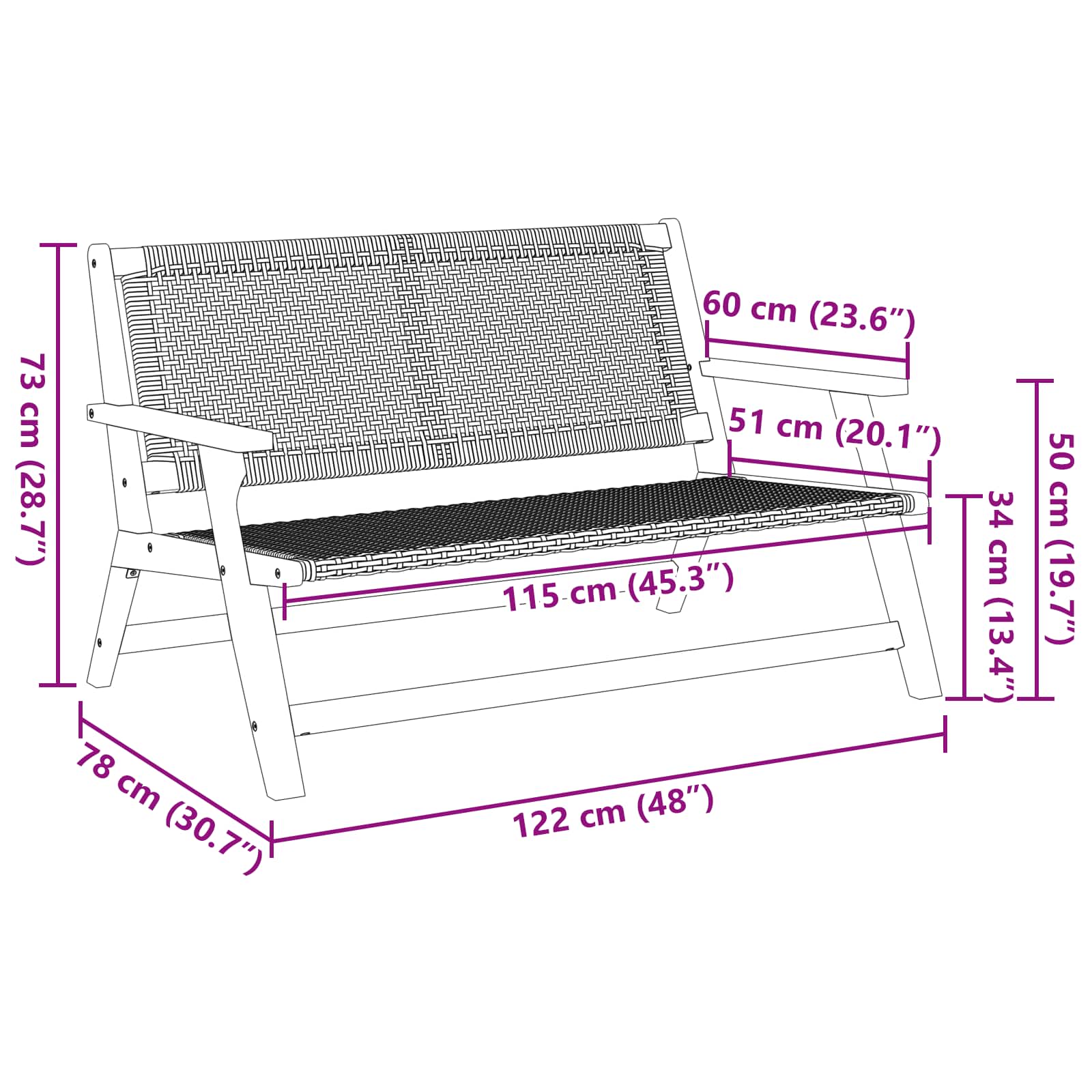 Εξωτερικά Έπιπλα Μαύρο 122 x 78 x 73 εκ. Στερεό Ξύλο Ακακίας