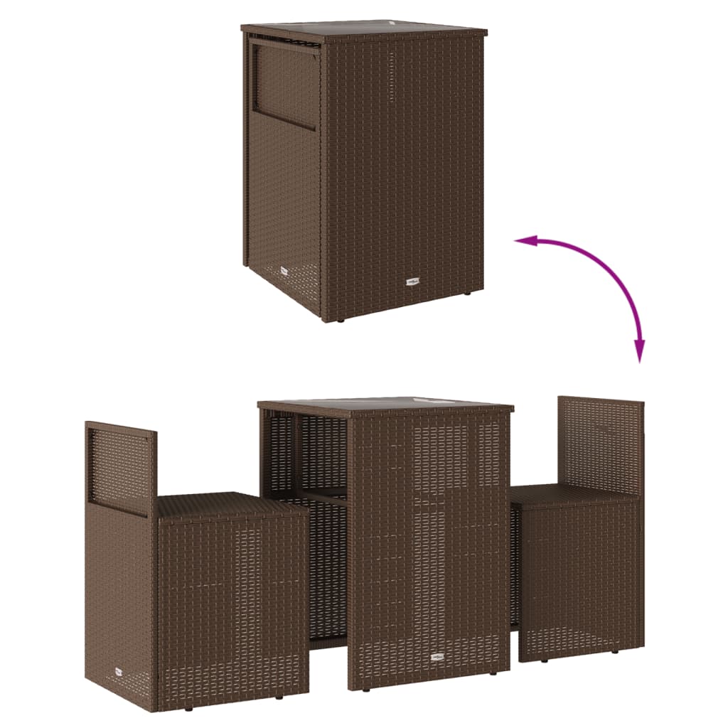 Σετ Επίπλων Bistro 3 τεμ. Καφέ Συνθετικό Ρατάν με Μαξιλάρια