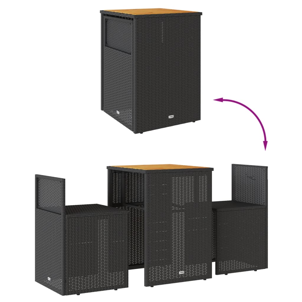 Σετ Επίπλων Bistro 3 τεμ. Μαύρο Συνθετ. Ρατάν με Μαξιλάρια