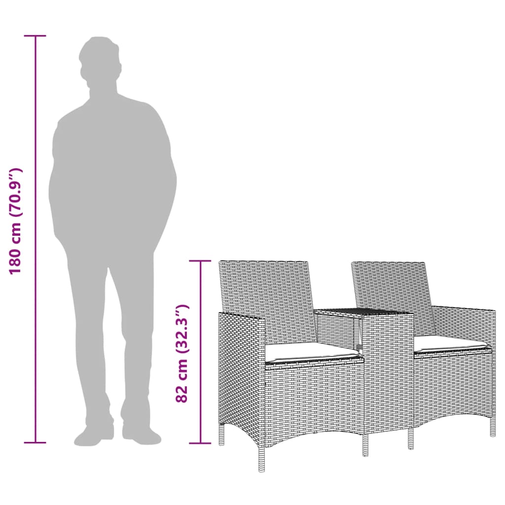 Καναπές Κήπου Διθέσιος Μαύρος Συνθ. Ρατάν με Τραπέζι/Μαξιλάρια - Pakobazaar