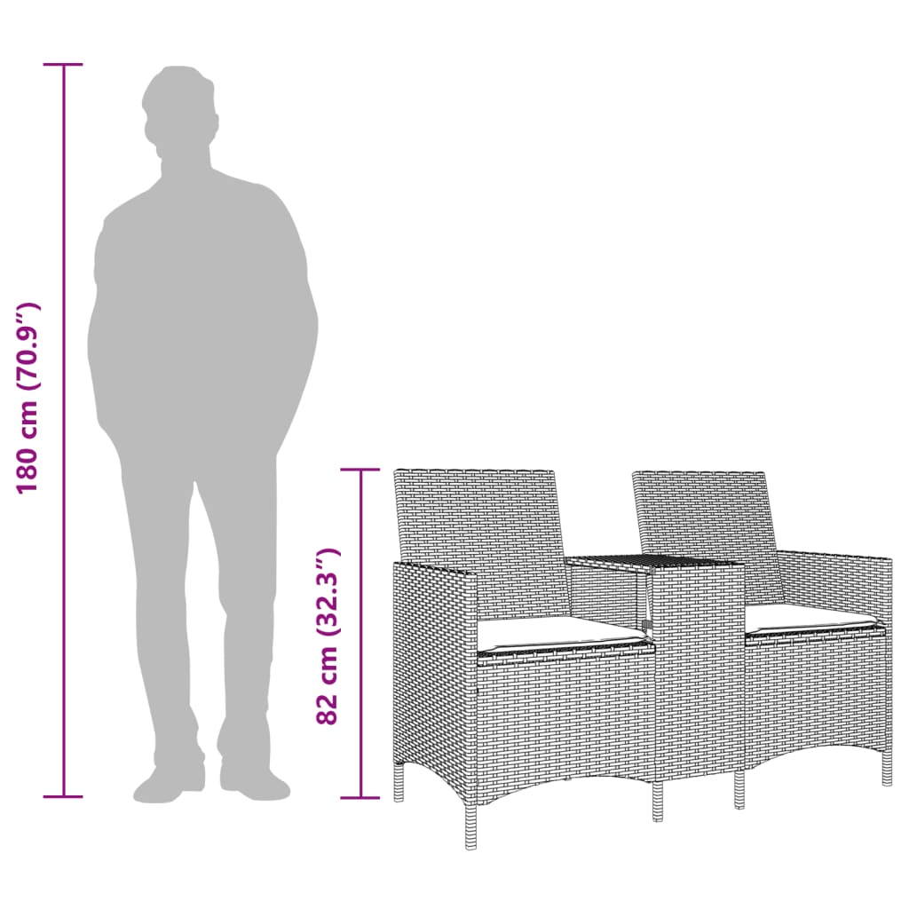 Καναπές Κήπου Διθέσιος Αν.Γκρι Συνθ. Ρατάν με Τραπέζι/Μαξιλάρια