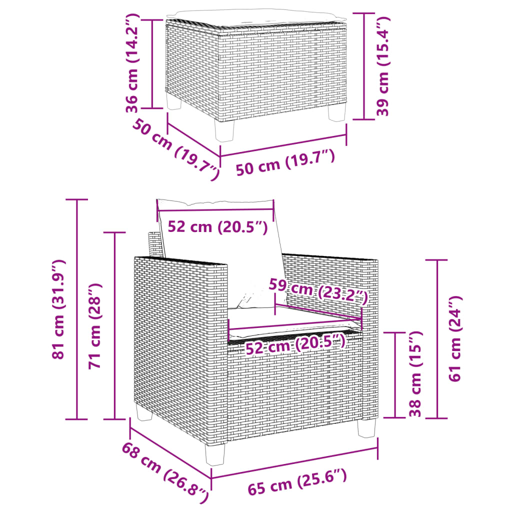 Σετ Επίπλων Bistro 3 τεμ. Καφέ Συνθετικό Ρατάν με Μαξιλάρια