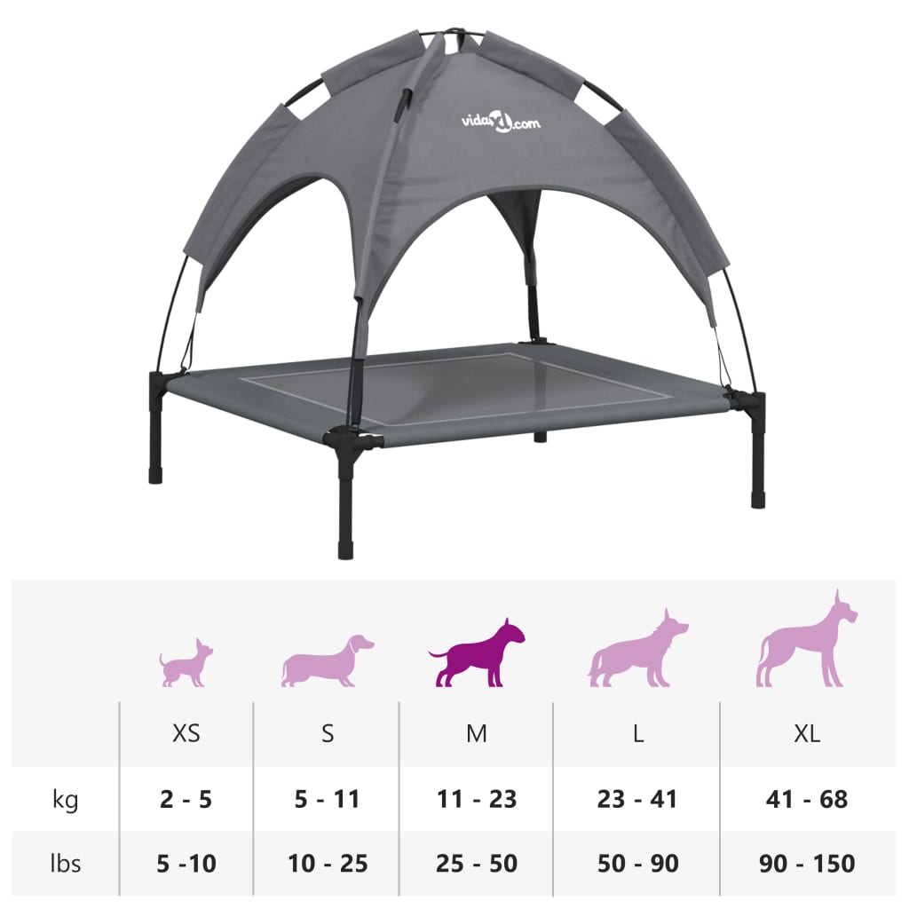 Κρεβάτι Σκύλου με Σκίαστρο Ανθρακί Ύφασμα Oxford και Ατσάλι - PAKOBAZAAR