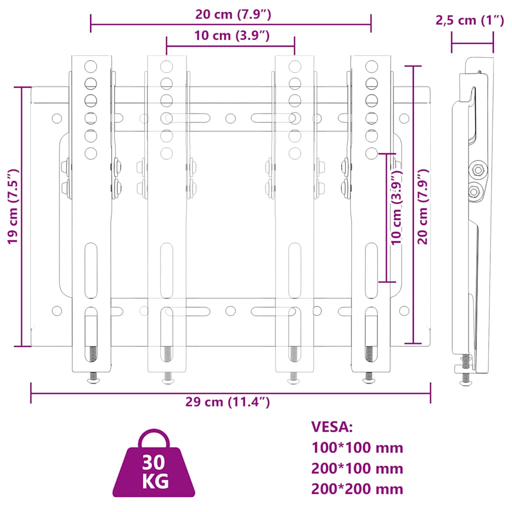 Βάση Τηλεόρασης Επιτοίχια για 14-42Ιν Max VESA 200x200χιλ. 30κ. - Pakobazaar