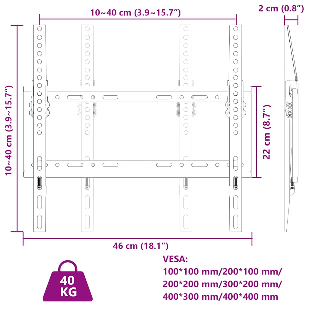 Βάση Τηλεόρασης Επιτοίχια για 26-63Ιν Max VESA 400x400χιλ. 40κ. - Pakobazaar