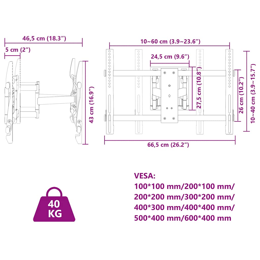 Βάση Τηλεόρασης Επιτοίχια για 37-80Ιν Max VESA 600x400χιλ. 40κ.